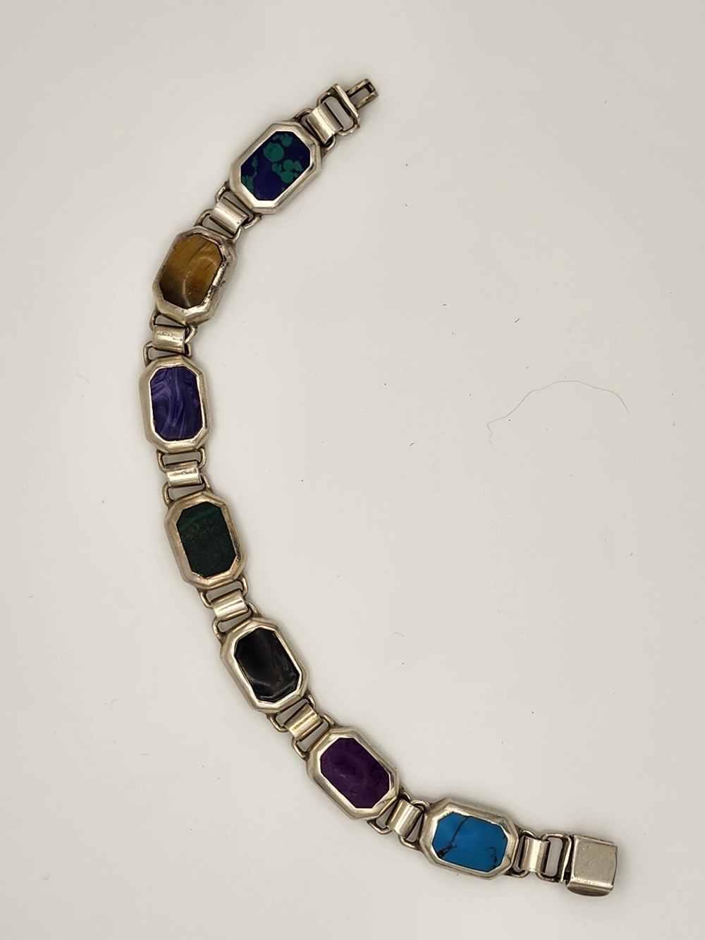 Vintage Taxco Mexico 950 Silver Multicolor Gemstone Bracelet TM-180
